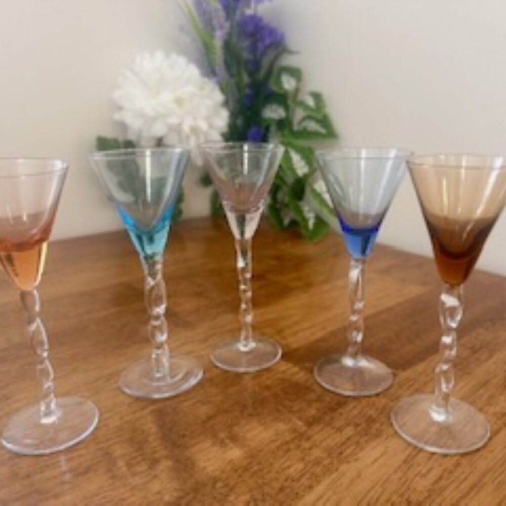 Vintage Hand-Blown Twisted Stem Sherry Aperitif Glass – Elegant Stemware‎